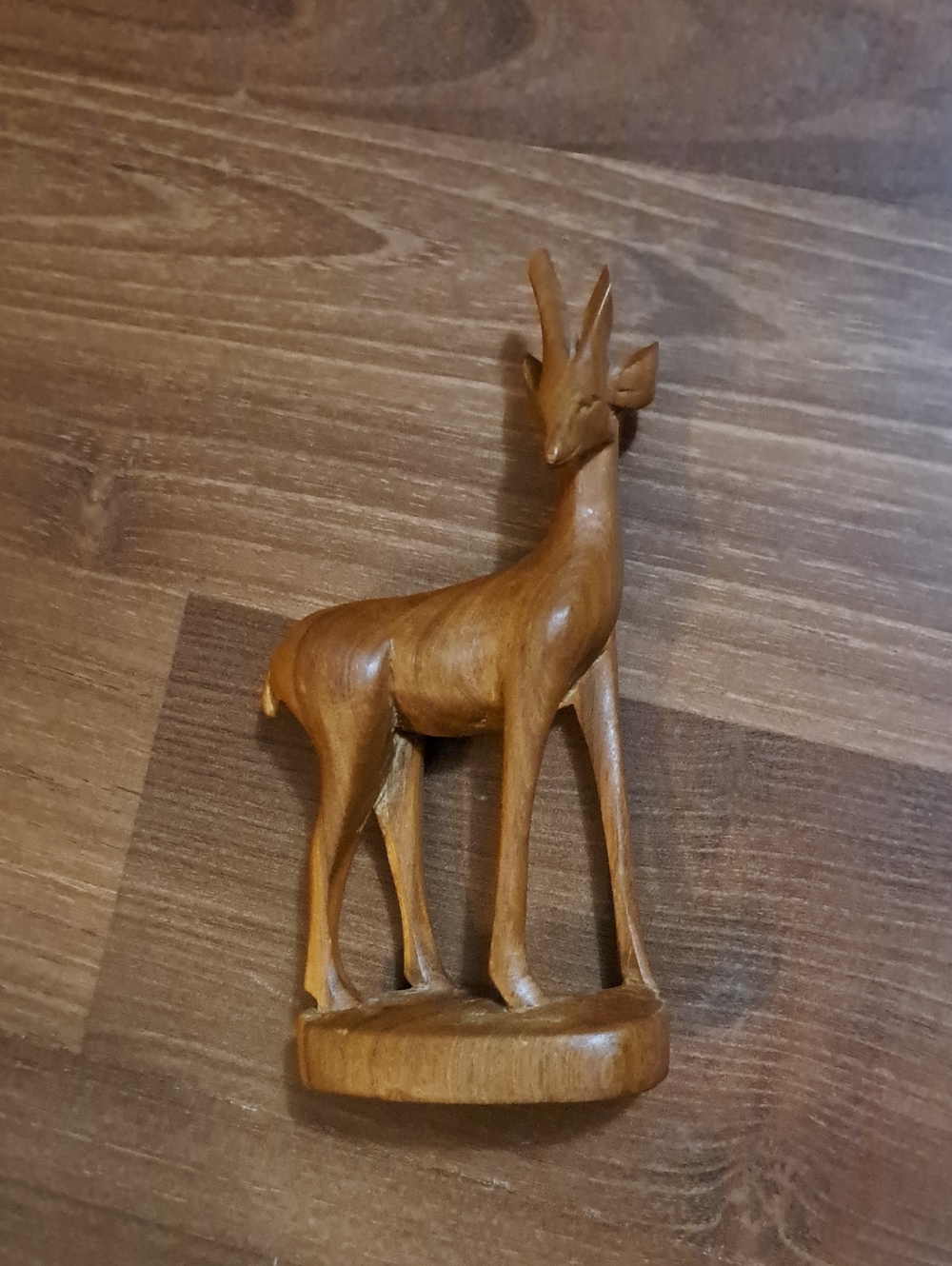 Hand-Carved Wooden Antelope Figurine - Warm Brown